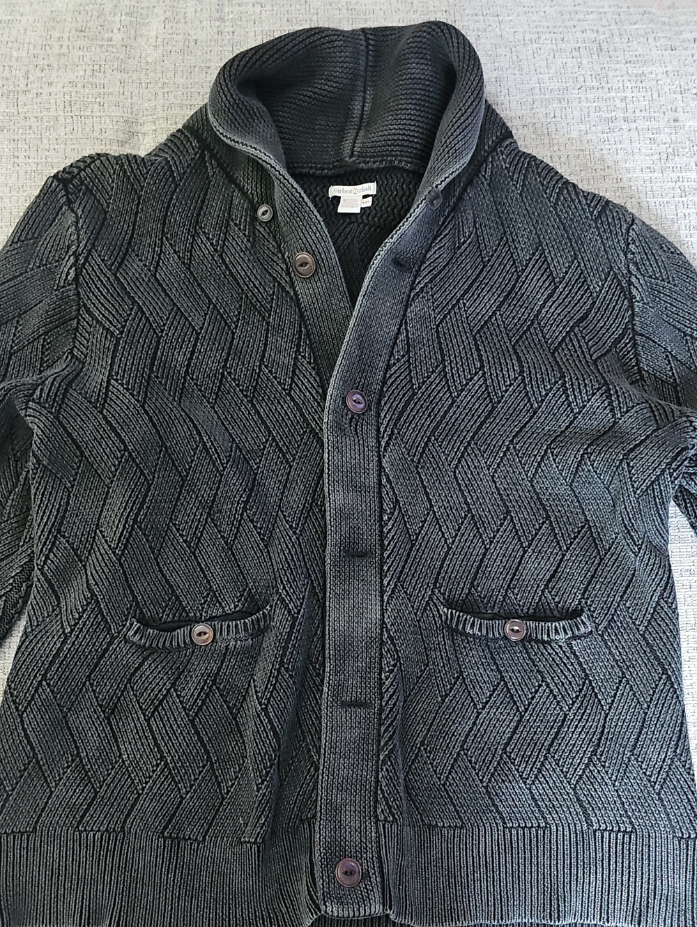 Men's Dark Gray Shawl Collar Knit Cardigan Sweater